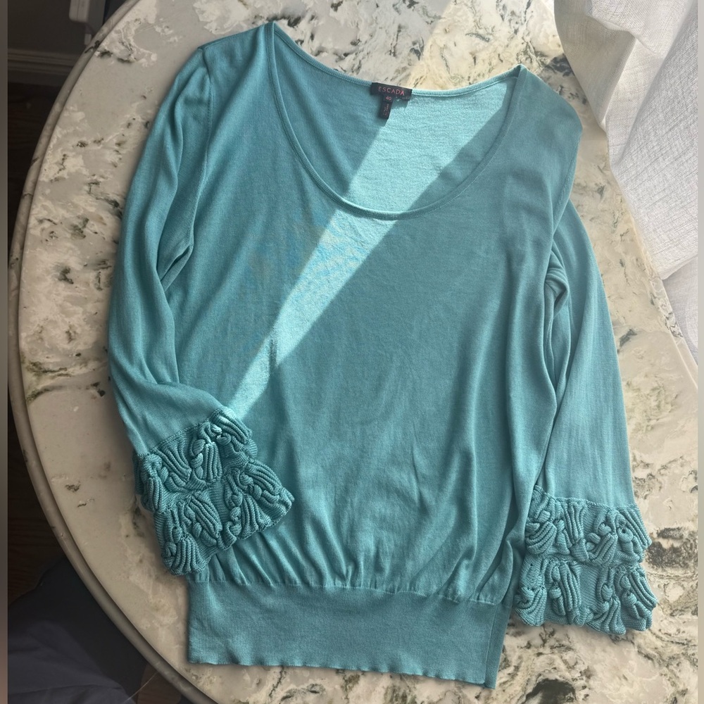 Escada vintage turquoise Silk/Cotton blend sweater - made in Italy - size EU40